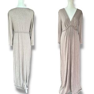 New Max Studio Long Sleeve V-Neck Maxi Dress in Toast | Women’s Size Large